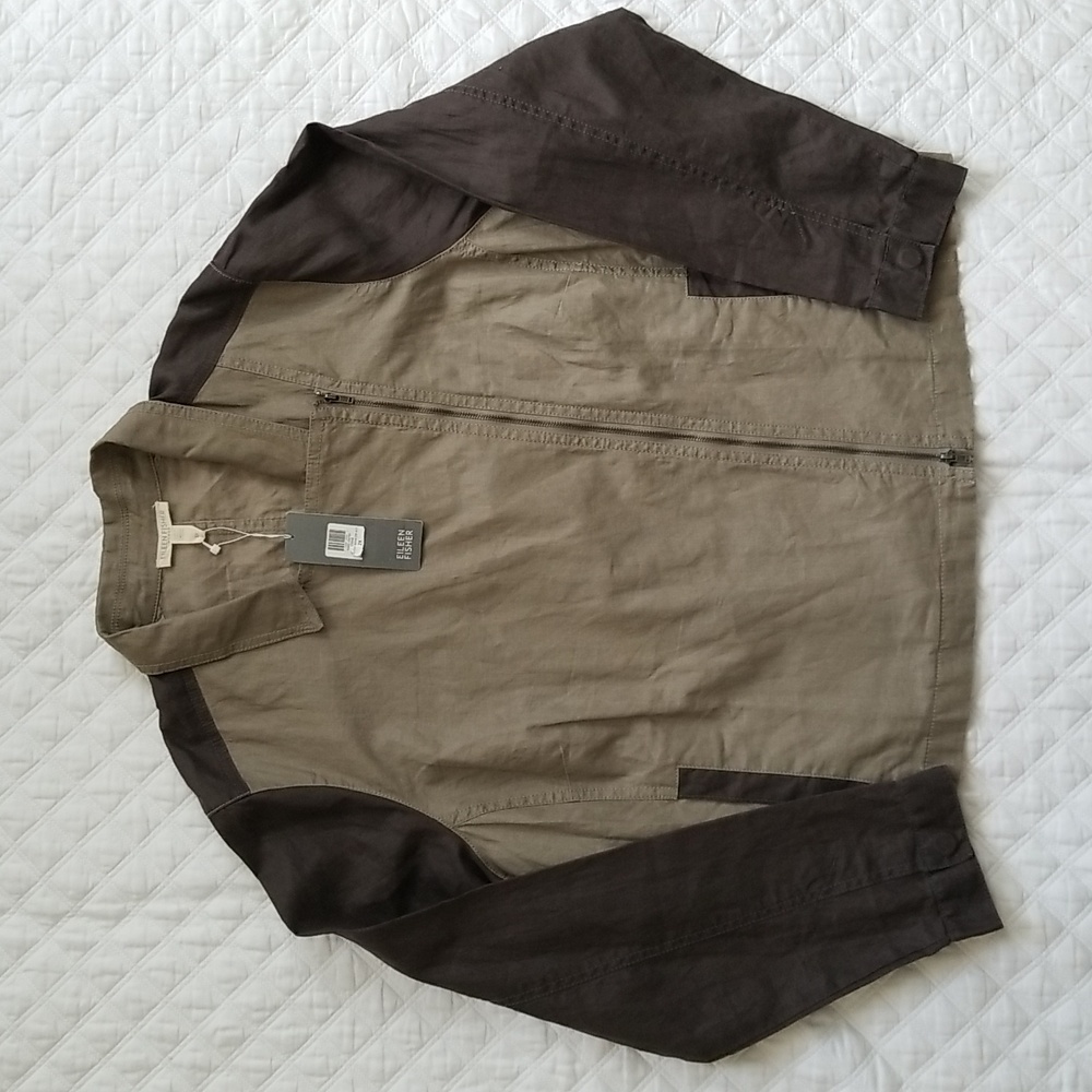 Eileen Fisher Two Tone Asymmetrical Womens Linen Jacket